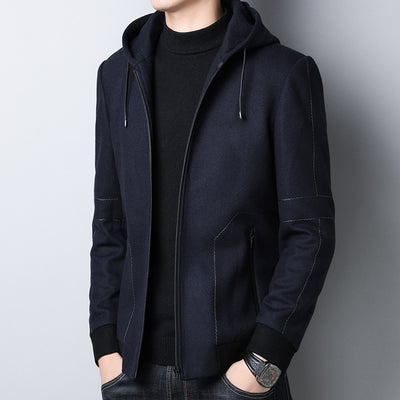 2021 Autumn Winter New Mens Wool Coat Solid Long Sleeve Woolen Jackets Hooded Men Overcoat Streetwear Fashion Outerwear B401