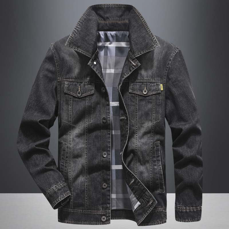 Mcikkny Men Classic Casual Denim Jackets Spring Autumn Loose Fit Jean Coats Black Blue Clothing Plus Size 5XL