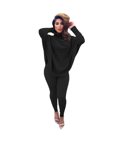 Wholesale Items Bulk Lots Sexy Split Turtleneck Outfits Two Piece Set Fashion Clothing Women Batwing Sleeve Tracksuit B5227
