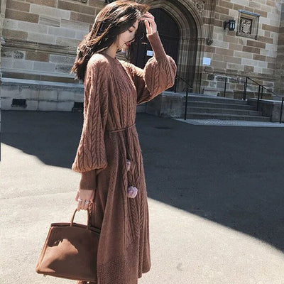 Slim Twist Autumn Winter Sweater Dress Knitted Women Sweaters Pullover Long Sleeve Round Neck Pullovers Knit Sweater Dress Warm