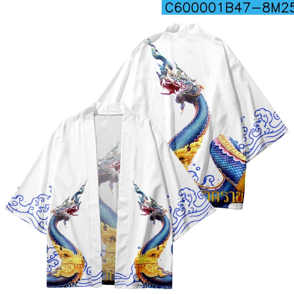 Men Kimono Fashion Clothing Spring Summer Cartoon Printed Japanese Cardigan Shirt Blouse Yukata Haori Samurai Clothing XS-6XL