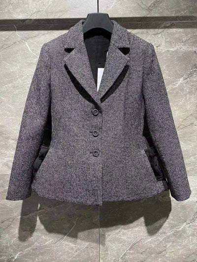 Elegant 3d Cut Gray Wool Blazers For Women High End Quality Silk Lining Single Breasted Tight Waist Woolen Suit Jacket Lady 2022
