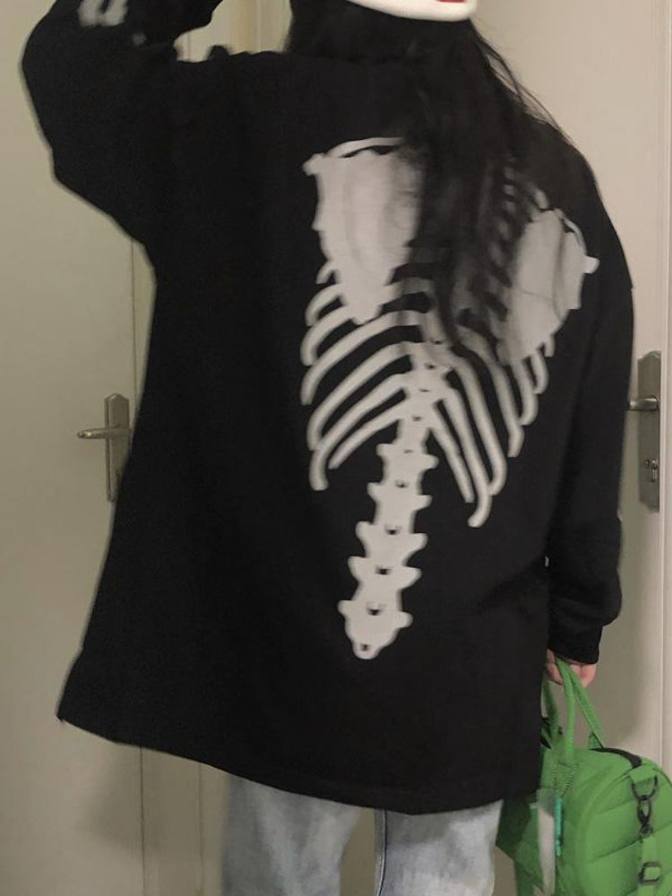 HOUZHOU Goth Grunge Skull Print Women Sweatshirts Oversize Black Crewneck Long Sleeve Gothic Hoodies Fall 2021 Streetwear Tops