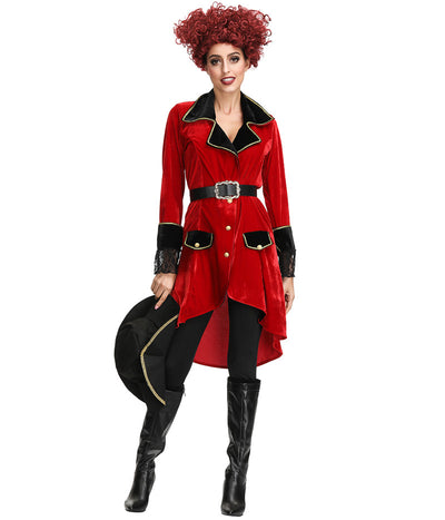 Female Pirates Captain Costume Halloween Role Playing Cosplay Suit Medoeval Gothic Fancy Woman Dress with Coat+Hat+Belt
