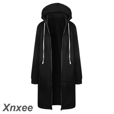 Autumn Winter Coat Women 2021 Fashion Casual Long Zipper Hooded Jacket Hoodie Sweatshirt Vintage Xnxee Outwear Coat