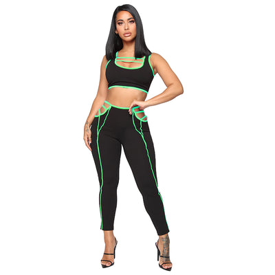 Casual Two Piece set Sleeveless Color Solid Sport Style Vest and Pants Women Sweatsuit Autumn Ladies Tracksuit Female
