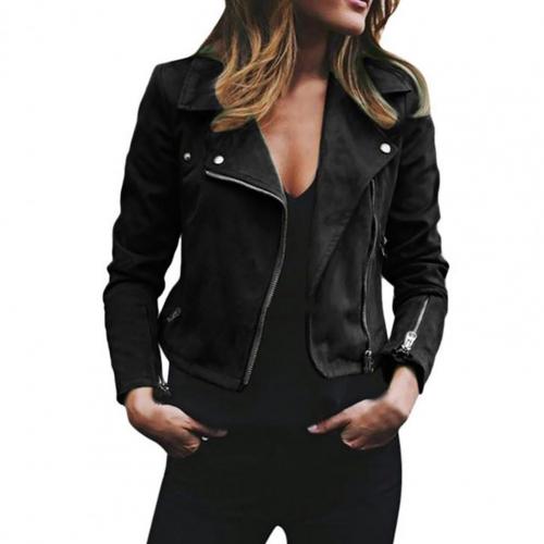 Plus Size Biker Jacket Women Solid Color Lapel Long Sleeve Zip Up Short Coat For Daily Wear veste femme кожаная куртка женская