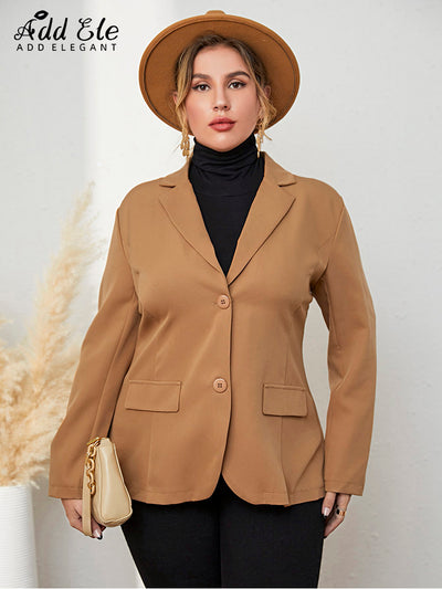 Add Elegant Plus Size Women's Jacket 2022 Autumn Suit Neck Single Button Warm Coat Commuter Fashion Casual Solid Female Top B831