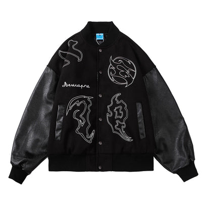 ERENEJIAN Couples Oversized Hip Hop Varsity Baseball Jackets With Embroidery Hi Street Unisex Leeterman Outerwear Leather Sleeve