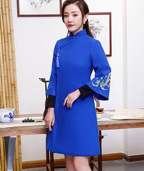 Spring Qipao women wool cotton overcoat Asian girls Embroidery Clothing fragrant Taste Tang suit Chinese clothing improved Robe