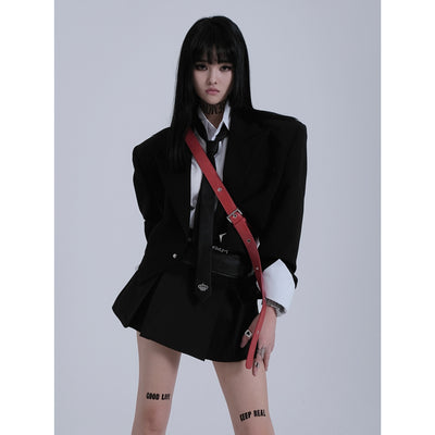 LUNATICASYLM Gothic Punk Y2k Black Hot Girl S houlder Pad Short Suit