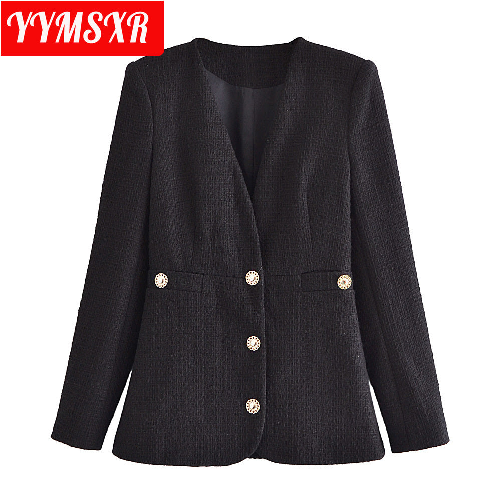Women Suit Jacket Female 2021 Autumn and Winter New V-neck Solid Color All-match Blouse Elegant Fashion Loose Casual Clothes