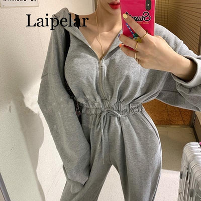 2021 Spring Autumn Women Casual Jumpsuits Female Romper Hooded Zipper Sexy Outwear Jogging Outfits Jumpsuit
