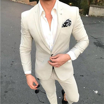 Custom Made Summer Slim Fit Beige Men Suit Tuxedos Masculino 2Pieces(Jacket+Pants+Tie) Best Man Suit Latest Style Male Clothing