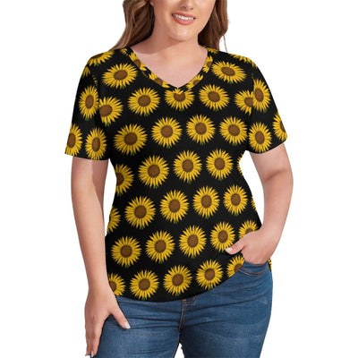 Fractal Flower Print T-Shirt Abstract Modern Art Harajuku T-Shirts V Neck Short Sleeve Tops Streetwear Tees Plus Size 2XL 3XL