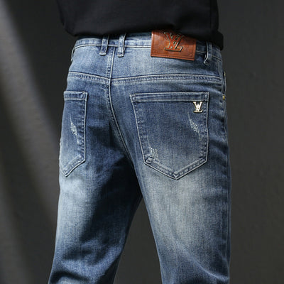 Autumn Winter Top Brand Men&#39;s Jeans Trousers Cotton Straight Elastic Business Pants Classic Style Jeans Denim Male Trousers