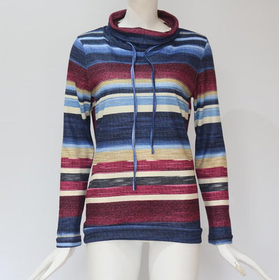 Turtleneck Sweater Women Autumn Winter Long Sleeve Sweater 2021 Striped Multicolor Casual Pullover Lace Up Knitted Sweater Tunic