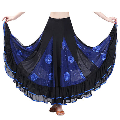Ballroom Dance Skirt Long Length Spread hem Elegant Modern Dance Maxi Skirt Women Flamenco Latin Tango Practice Stage Costumes
