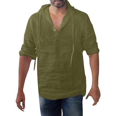 Durable Men Shirts Washable Casual Men Hooded Shirt Tops Cotton Flax Men Clothing for Gift