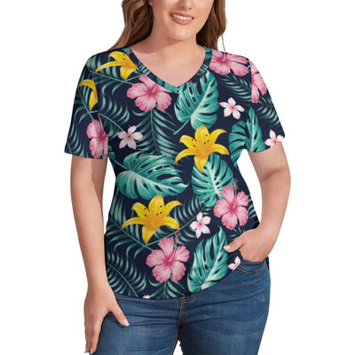 Russian Red Flower T-Shirt Plus Size Retro Floral Print Kawaii T-Shirts Short Sleeve V Neck Classic Tees Summer Graphic Tops