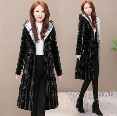 New Winter Clothes Korean Warm Long Quilted Cotton Jacket Fashion Women&#39;s Glossy Down Cotton Coat Casual Hooded Parka Overcoat