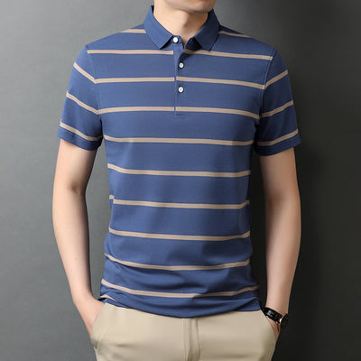 New Fashion Men Striped Graphic Embroidery Short Sleeve Polo Shirt Summer Casual Slim Cotton Contrast Color Polo Shirt Mens Tops