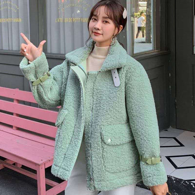 Hot Promotion 2022 New Lapel Autumn Winter Faux Lamb Wool Coat Short Loose Trendy Jacket Women Coat