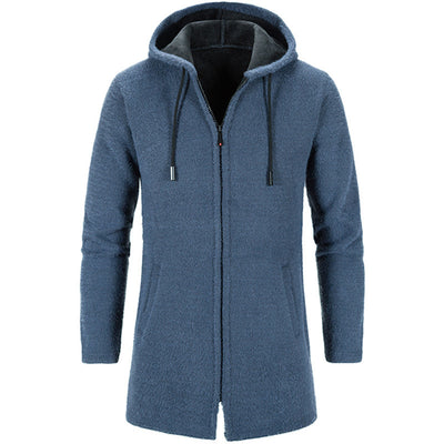 Autumn And Winter Men&#39;s Fashion Versatile Knitted Cardigan Medium And Long Hooded Mink Outer Windbreaker