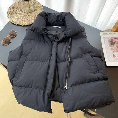 2022 Women Cotton Vest Autumn and Winter New Korean Version Loose Large Size Elegant Vest Stand Collar Waist Coat Short Jacket