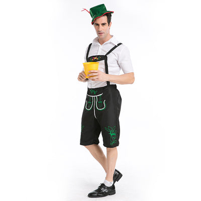 Adults Oktoberfes Costumes Men Beer Festival Suit Beer Men Halloween Cosplay Costumes Short Sleeves Top Romper Hat3 PCS Set