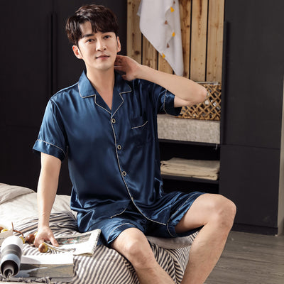 New Summer Satin Men Pajamas Set Silk Man Sleepwear Short Sleeve Cardigan Casual Soft Male Nightwear Men's Clothing