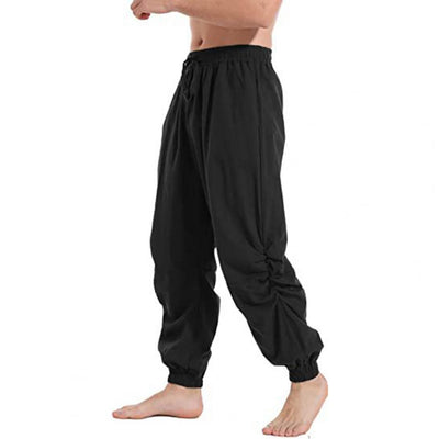 Autumn Men Pants Breathable Solid Color All Match Loose Ankle Tied Elastic Waist Lace-up Trousers Male Clothing Streetwear