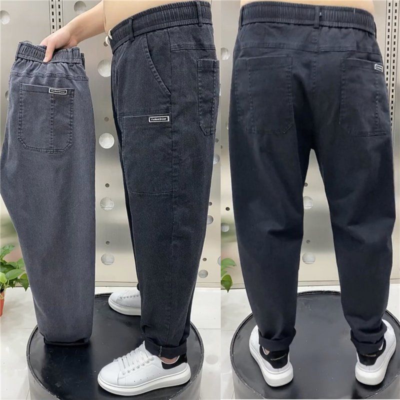 New Spring Autumn Korean Baggy Six Pockets Hip-hop Drawstring Men&#39;s Luxury Denim Work Wear Cargo Casual Jogger Haren Jeans Pants