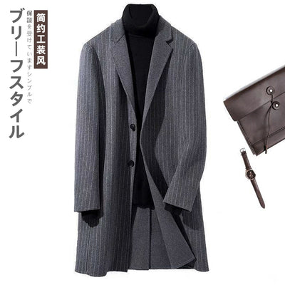 2021 Autumn Winter New Fashion Men Woolen Coat Men Striped Turn-down Collar Jackets Mens Wool Blend Overcoat Men Outerwear B416