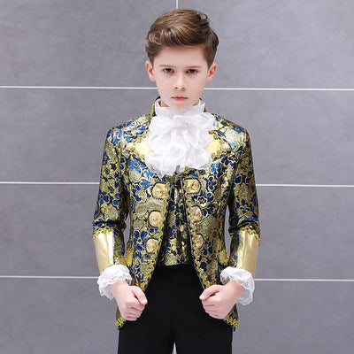 King Prince Renaissance Medieval Men Boy Cosplay Party Costume Coat+Pants+Tie Full Set plus size XS-XL