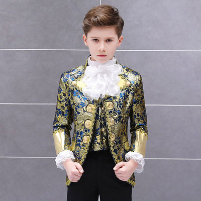 King Prince Renaissance Medieval Men Boy Cosplay Party Costume Coat+Pants+Tie Full Set plus size XS-XL