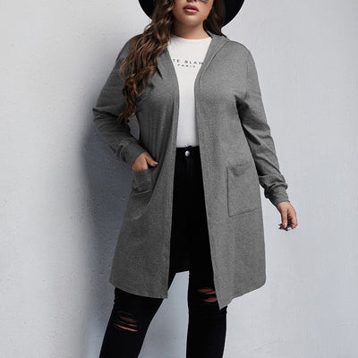 2022 Autumn Plus Size Women Ladies Cardigan Casual Fashion Hooded Front Pocket CardiganLong Sleeves Coat L-4XL
