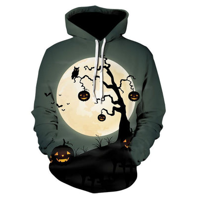 Halloween Festival Pumpkin Crow Tree Grey Sky Digital Print Unisex Long Sleeve Hooded Hoodie Sweatshirt