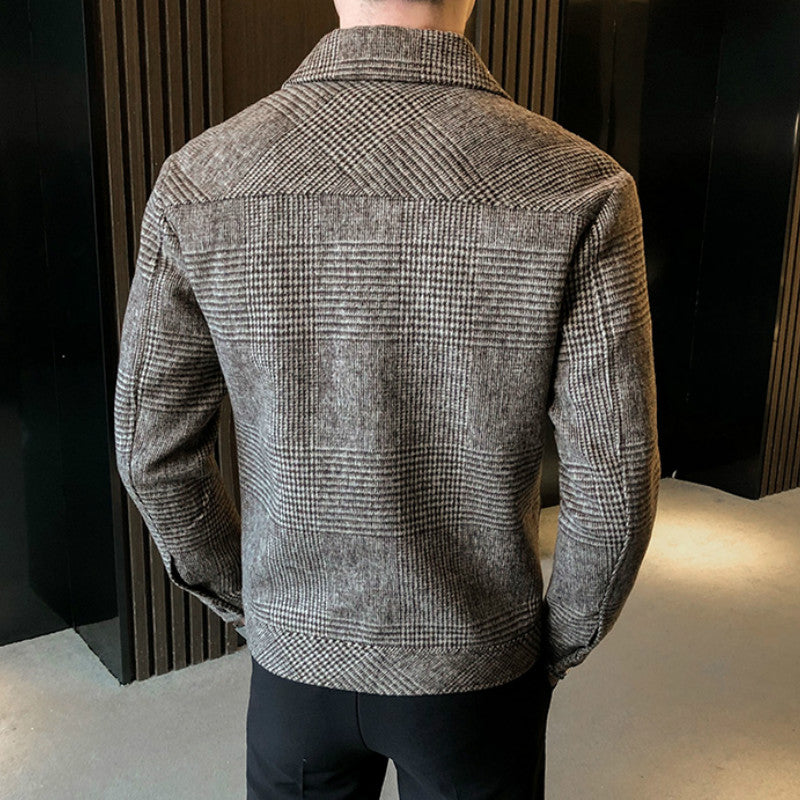 Men&#39;s Wool Windbreaker Jacket 2022 Autumn/Winter New Short Slim Fit Plaid Jacket Fashion High Quality Lapel Windbreaker Jacket