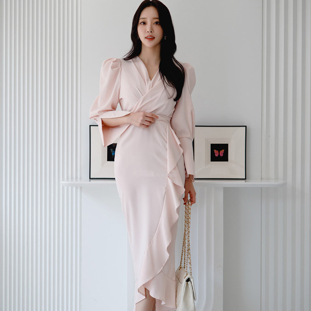 2022 Spring Summer Vintage Ruffles Dresses Women High Quality Korean Fashion Bodycon Casual Long Dress Party Dresses Vestidos