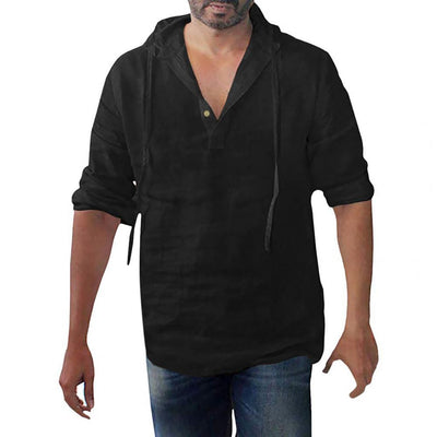 Durable Men Shirts Washable Casual Men Hooded Shirt Tops Cotton Flax Men Clothing for Gift