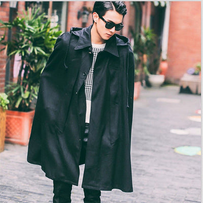 Men's Bat Hooded Woolen Coat Long Loose Windbreaker Men Trench Coat Men Sobretudo Masculino Gothic Gabardina Hombre Windbreaker