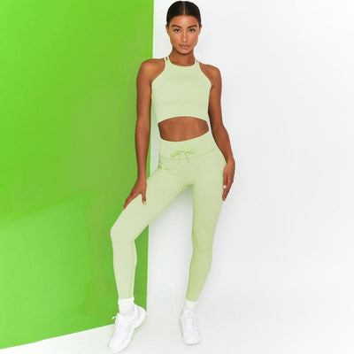 2PCS/SET New Fashion Style Yoga Set For Woman Sleeveless CropTop Long Slim Pants High Quality Stretch Seamless Skinny Tracksuits