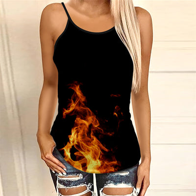 Summer Women Sport Vest Fire 3D Print Yoga Shirts XS-5XL Oversized Hollow Out Camisole Gym Workout Tank Tops Sleeveless T-shirts