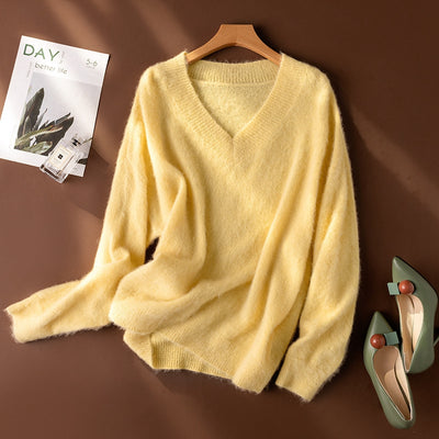 mohair wool sweater v neck women green top fuzzy clothes autumn fashion casual baggy woman sweaters ladies pullover cute jumpers