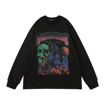Hip Hop Sweatshirt Streetwear Mens Skull Skeleton Print Punk Gothic Crewneck Pullover 2022 Harajuku Fashion Cotton Loose Hoodie