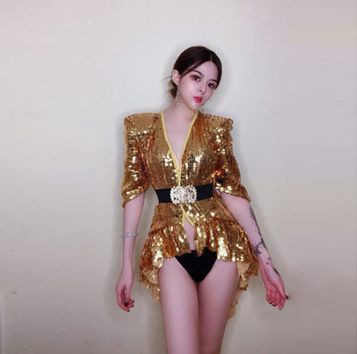 Custom Made Women Sexy Shining Top For Stage Dance,B Eyonce Style Bling Bling Coat Jacket Glinted Costume