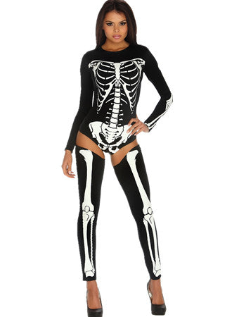 skin body suit bone print free shipping halloween devil party sexy Second Skin Body Suit there colors bodycon costume lady wear