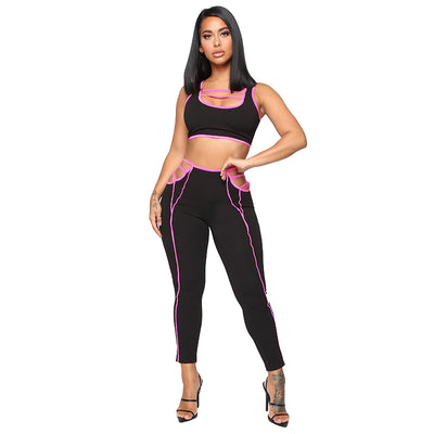 Casual Two Piece set Sleeveless Color Solid Sport Style Vest and Pants Women Sweatsuit Autumn Ladies Tracksuit Female