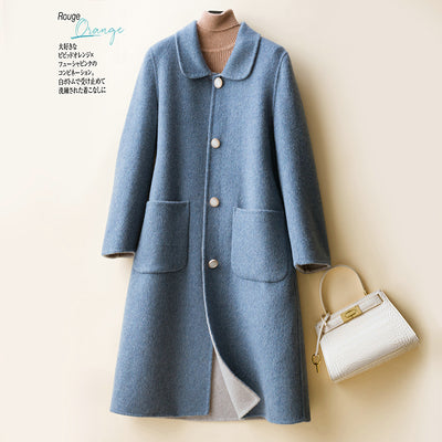 Autumn and winter new double-sided cashmere coat women's doll collar age-reducing woolen coat medium and long section is thin